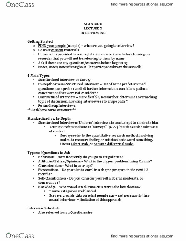 SOAN 3070 Lecture Notes - Lecture 5: Likert Scale, Interview Group, Jargon thumbnail