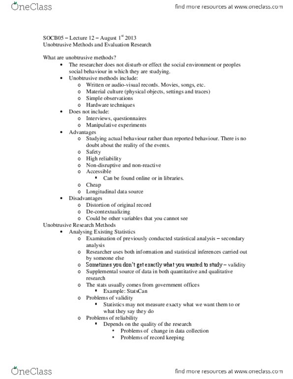 SOCB05H3 Lecture Notes - Lecture 12: Cluster Sampling, Sampling Frame, Panel Data thumbnail