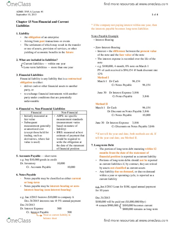 ADMS 3595 Lecture Notes - Current Liability, Financial Statement, Discount Window thumbnail