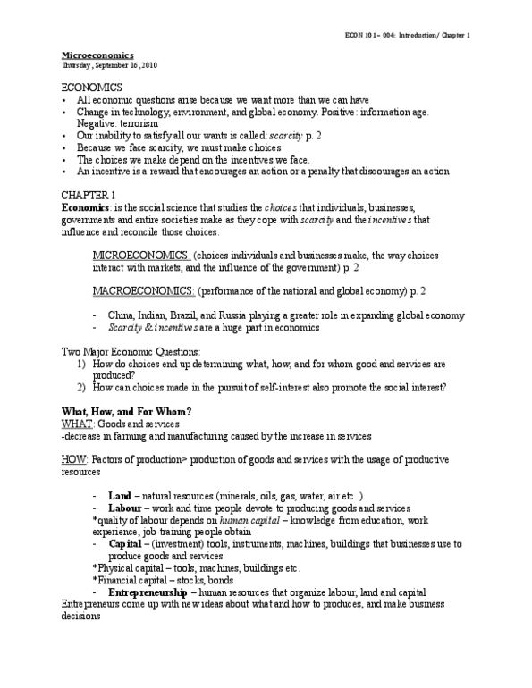 ECON 101 Chapter Notes - Chapter 1: Opportunity Cost, Financial Capital, Human Capital thumbnail