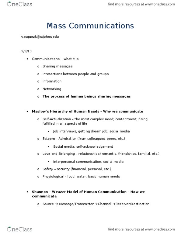 MCC 1000 Lecture Notes - Interpersonal Communication, Motion Picture Production Code, Payne Fund Studies thumbnail