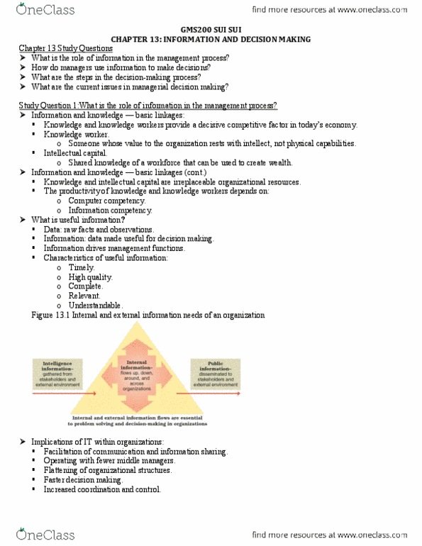 GMS 200 Chapter Notes - Chapter 13: Management Information System, Customer Relationship Management, Crisis Management thumbnail