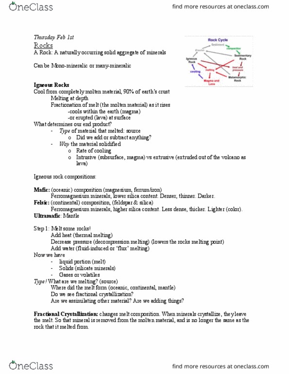EES 1030 Lecture Notes - Lecture 6: Igneous Rock, Ultramafic Rock, Flux Melting thumbnail