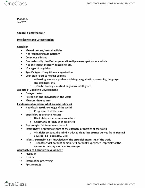 PSYC 3520 Lecture Notes - Lecture 4: Tabula Rasa, Object Permanence, Unobservable thumbnail