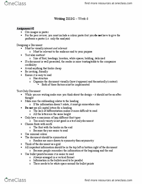 Writing 2111F/G Lecture Notes - Lecture 6: Microsoft Powerpoint thumbnail