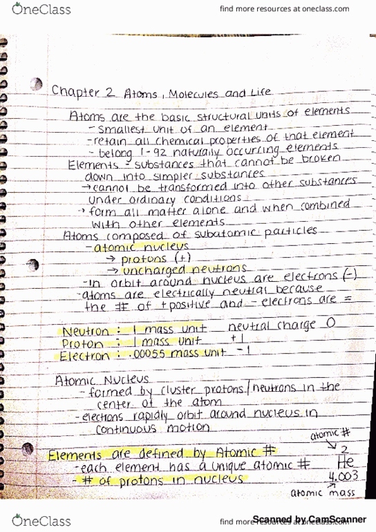 BIO 101 Lecture 2: Chapter 2 Notes thumbnail