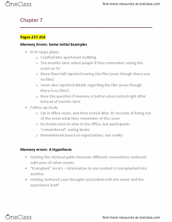 PSYC340 Chapter Notes - Chapter 7: Ram Parity, El Al, Long-Term Memory thumbnail