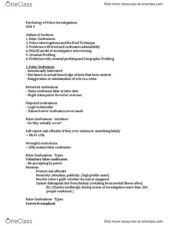 PSYC 2400 Lecture Notes - Lecture 3: Reid Technique, Offender Profiling, Legal Technicality thumbnail