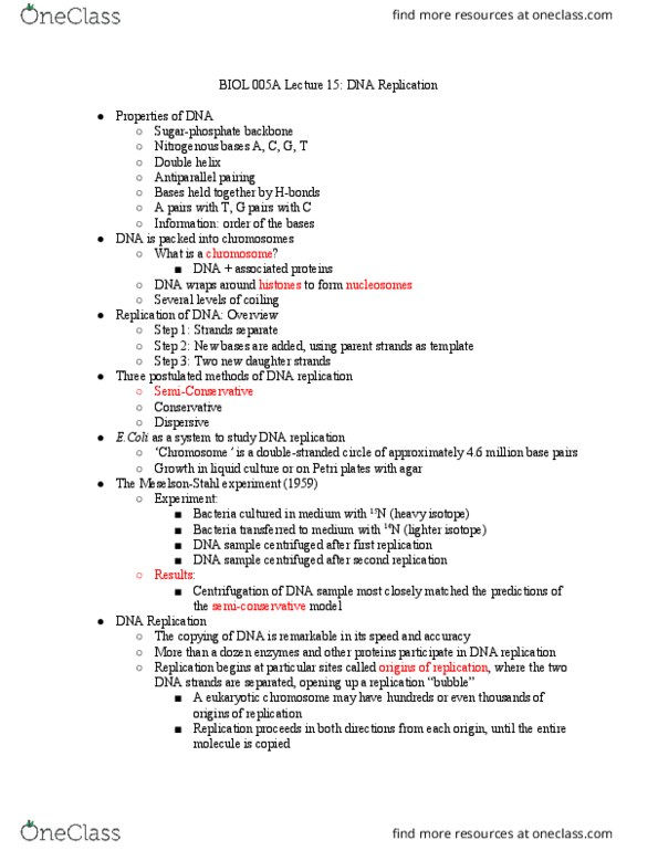 BIOL 005A Lecture Notes - Lecture 15: Microbiological Culture, Nucleic Acid Double Helix, Centrifugation thumbnail