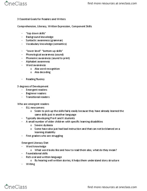 EDUC210 Lecture Notes - Lecture 10: Phonemic Awareness, Phonological Awareness, Dyslexia thumbnail