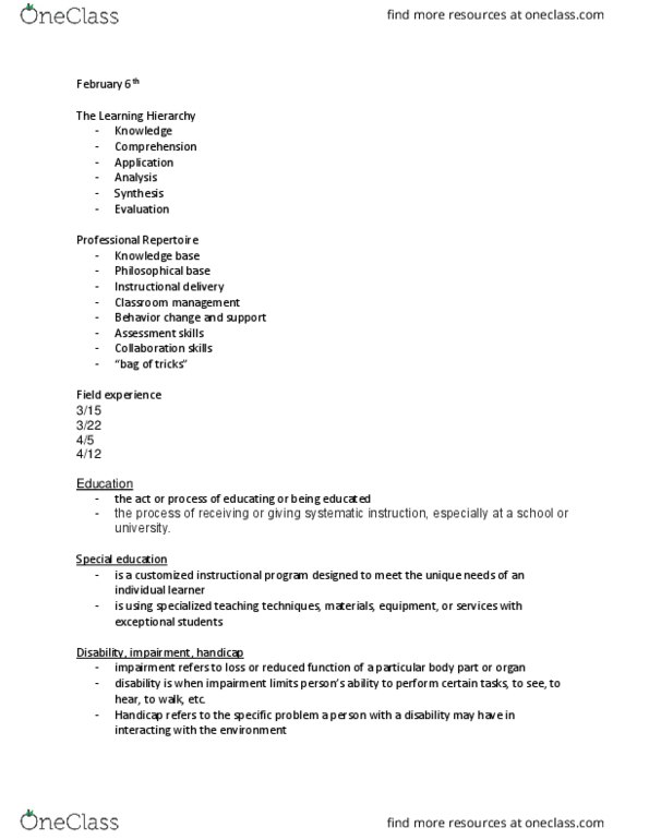 EDUC230 Lecture Notes - Lecture 9: Classroom Management, Knowledge Base thumbnail