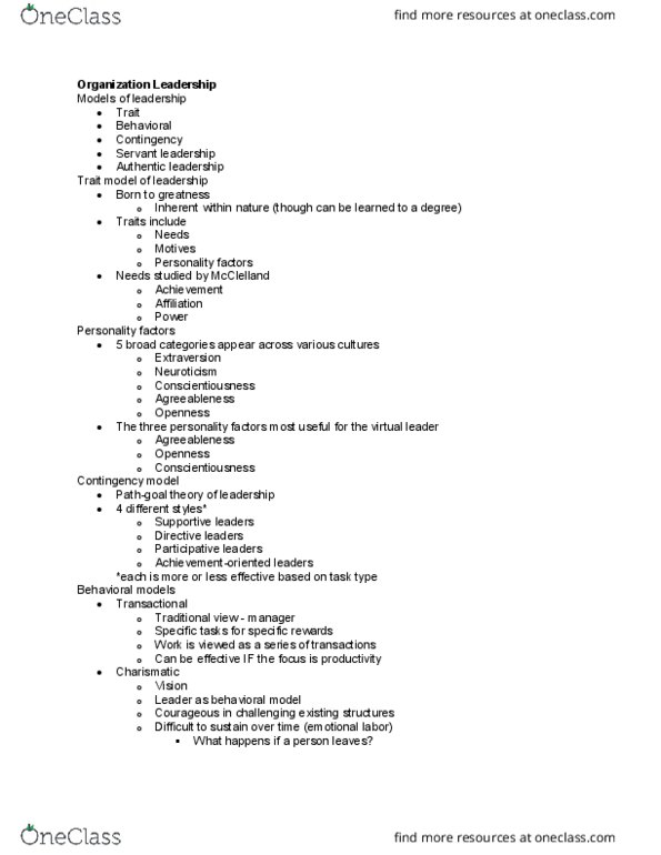 04:189:351 Lecture Notes - Lecture 3: Servant Leadership, Emotional Labor, Conscientiousness thumbnail