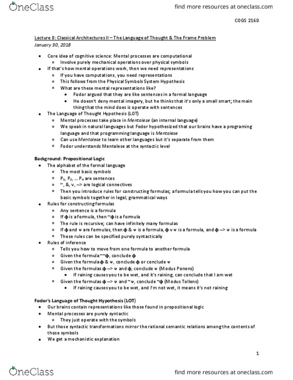 COGS 2160 Lecture Notes - Lecture 8: Modus Tollens, Modus Ponens, Language Of Thought Hypothesis thumbnail