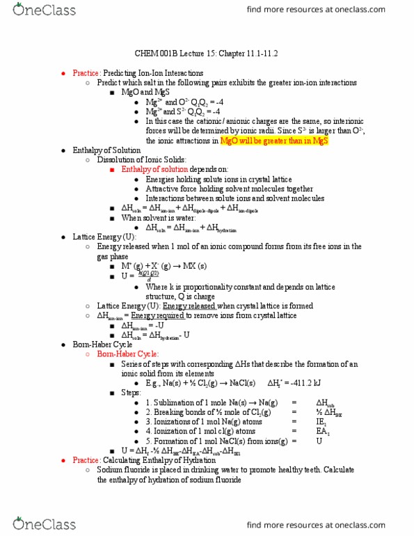CHEM 001B Lecture Notes - Lecture 15: Sodium Fluoride, Ionic Radius, Ionic Compound thumbnail