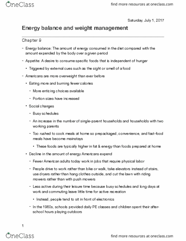 HUN 2201 Chapter Notes - Chapter 9: Energy Economics, Glycogen, Basal Metabolic Rate thumbnail