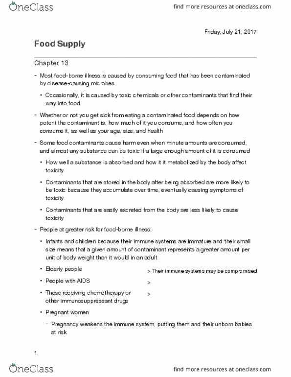 HUN 2201 Chapter Notes - Chapter 13: Foodborne Illness, Chemotherapy thumbnail