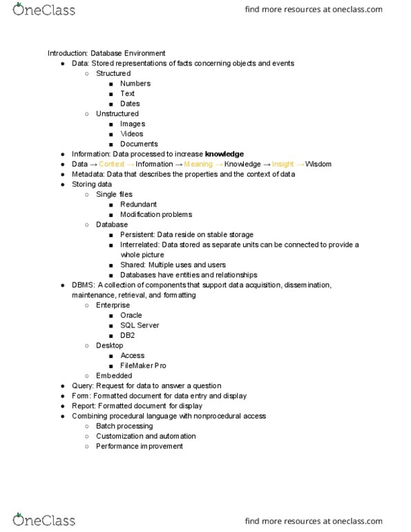 MIS 325 Lecture Notes - Lecture 1: Filemaker, Procedural Programming, Batch Processing thumbnail