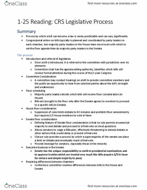 POLSCI 389 Chapter Notes - Chapter 8: Cloture, Supermajority, 40 Minutes thumbnail