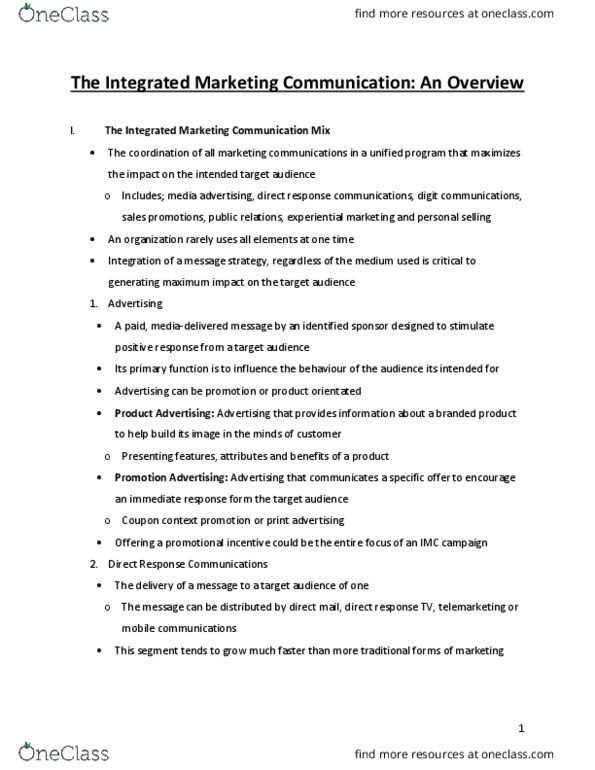 Management and Organizational Studies 3322F/G Chapter Notes - Chapter 1: Integrated Marketing Communications, Customer Relationship Management, Greenwashing thumbnail