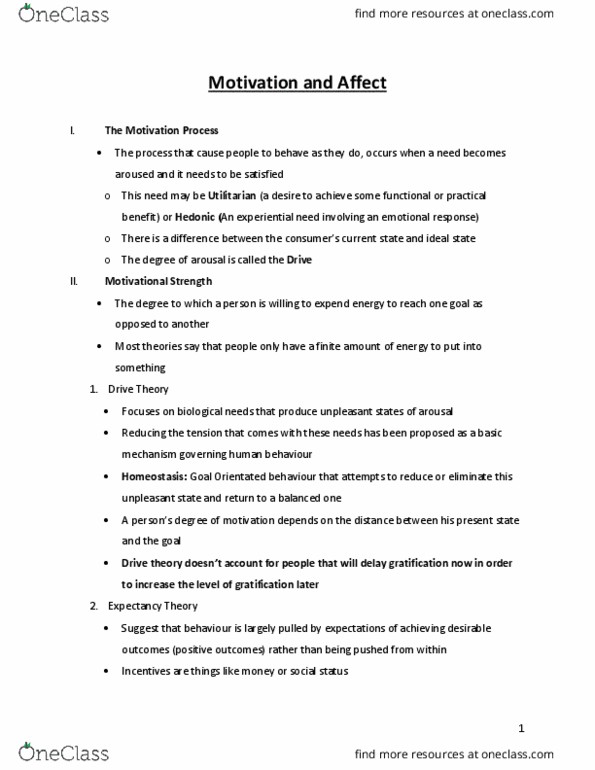 Management and Organizational Studies 3321F/G Chapter Notes - Chapter 4: Drive Theory, Homeostasis, Social Emotions thumbnail
