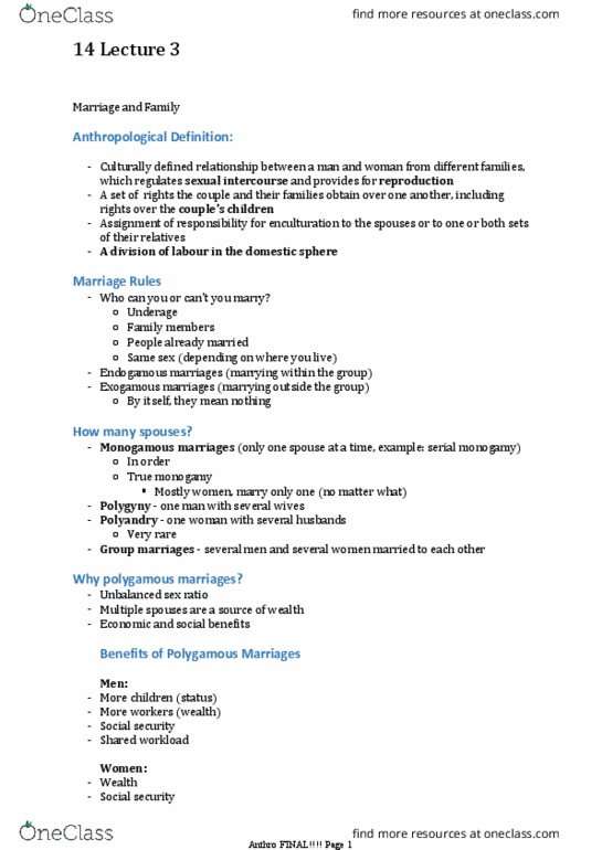 SOC100 Lecture Notes - Lecture 5: Monogamy, Enculturation thumbnail