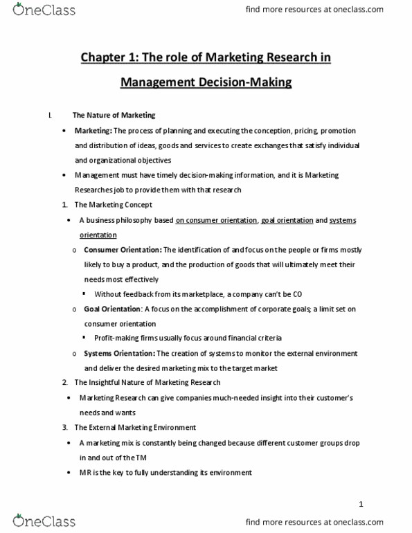 Management and Organizational Studies 3420F/G Chapter Notes - Chapter 1: Achievement Orientation, Decision-Making, Marketing Mix thumbnail