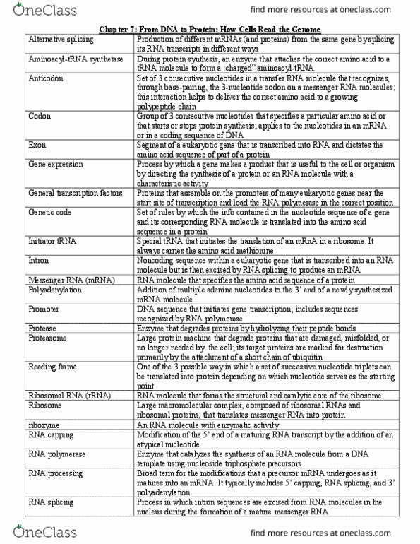 BIOL 212 Chapter Notes - Chapter 7: Mature Messenger Rna, Messenger Rna, Precursor Mrna thumbnail