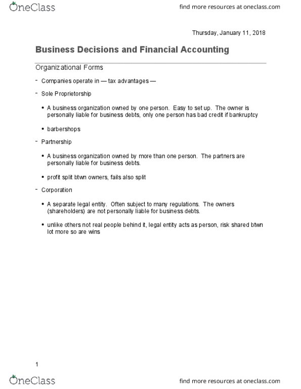SOCSCI 2AC3 Lecture Notes - Lecture 1: Legal Personality, Sole Proprietorship, Financial Accounting thumbnail