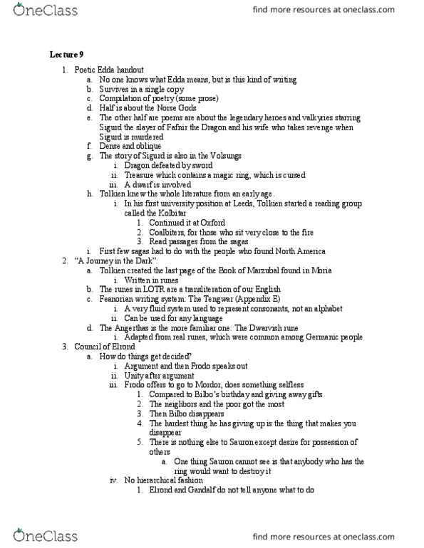 ENG 395 Lecture Notes - Lecture 9: Poetic Edda, Elrond, Tengwar thumbnail