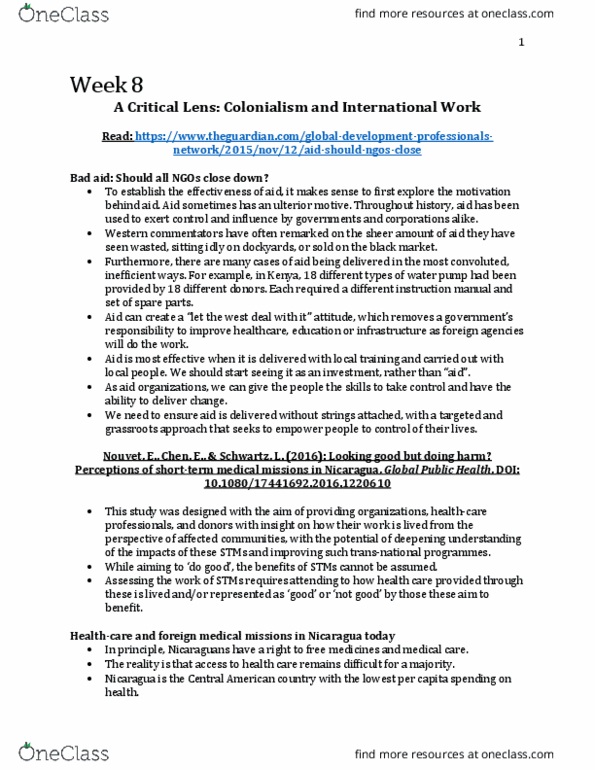 Nursing 3310A/B Chapter Notes - Chapter 8: Conditionality, Global Health, Class Discrimination thumbnail