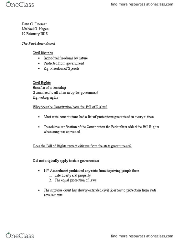 POLS 1101 Lecture Notes - Lecture 1: Equal Protection Clause, Smith Act, Stop Online Piracy Act thumbnail