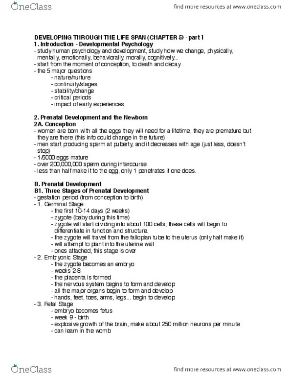 PSY 1102 Lecture Notes - Fetal Alcohol Spectrum Disorder, Lady Gaga, Congenital Disorder thumbnail