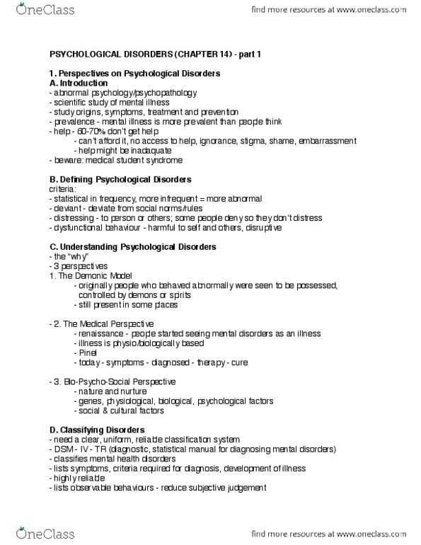 PSY 1102 Lecture Notes - Diagnostic And Statistical Manual Of Mental Disorders, Generalized Anxiety Disorder, Amygdala thumbnail