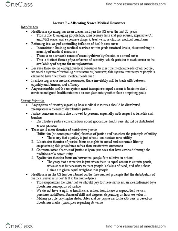 Health Sciences 2610F/G Chapter Notes - Chapter 7: Distributive Justice, Organ Transplantation, Consequentialism thumbnail