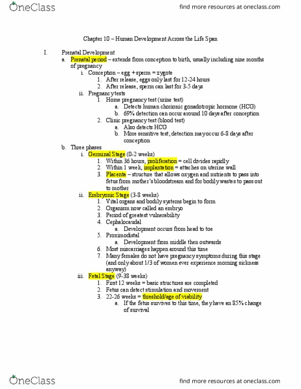 PSYC 101 Lecture Notes - Lecture 10: Morning Sickness, Prenatal Development, Blood Test thumbnail