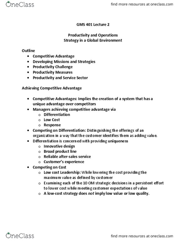 GMS 401 Lecture Notes - Lecture 2: Factors Of Production, Medical Diagnosis, Kilowatt Hour thumbnail