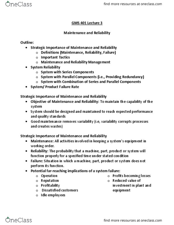 GMS 401 Lecture Notes - Lecture 3: Failure Rate, Backup Software thumbnail