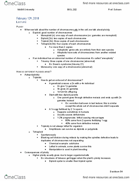 BIOL 202 Lecture Notes - Lecture 15: Ploidy, Trisomy, Fundamental Theorem Of Arithmetic thumbnail