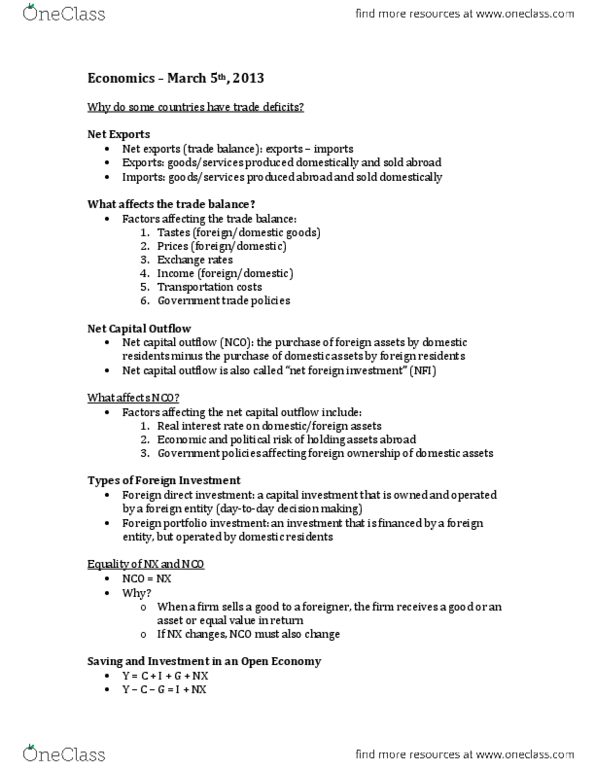 ECON 1BB3 Lecture Notes - Foreign Portfolio Investment, Interest Rate Parity, Canadian Dollar thumbnail