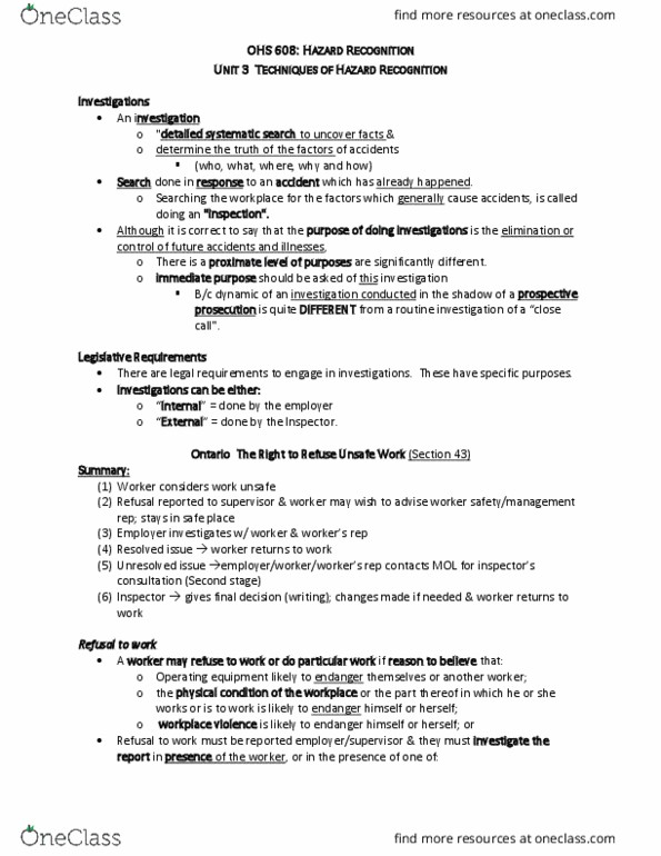 OHS 608 Lecture Notes - Lecture 3: Workplace Violence, Endangerment, Household-Responsibility System thumbnail