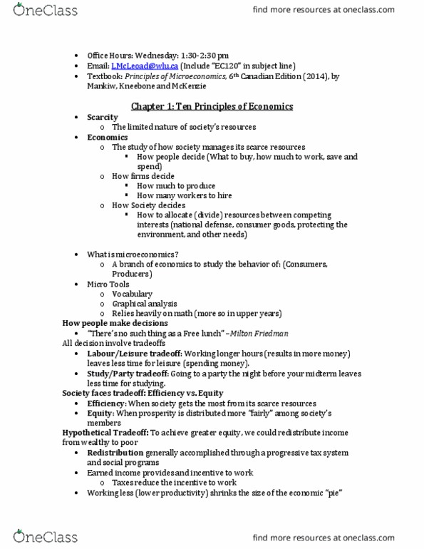 EC120 Chapter Notes - Chapter 1: Marginal Utility, Marginal Cost, Free Lunch thumbnail