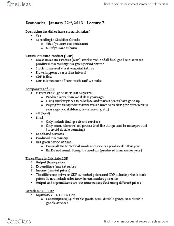 ECON 1BB3 Lecture Notes - Lecture 7: Gdp Deflator, Final Good, Stock Market thumbnail