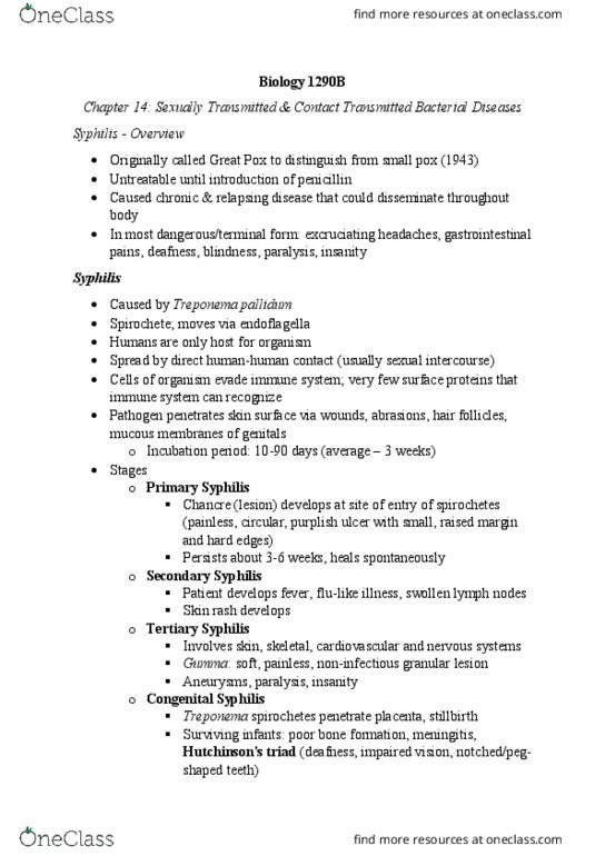 Biology 1290B Chapter Notes - Chapter 14: Treponema Pallidum, Rash, Smallpox thumbnail