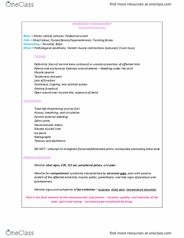 NURS 498 Lecture Notes - Lecture 2: Traffic Collision, Spasm, Crush Injury thumbnail