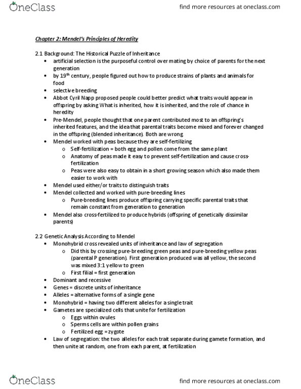 BIO 325 Chapter Notes - Chapter 2: Mutual Exclusivity, Punnett Square, Product Rule thumbnail