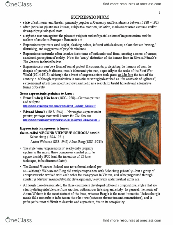 MUAR 211 Lecture Notes - Lecture 16: Second Viennese School, Ernst Ludwig Kirchner, Arnold Schoenberg thumbnail