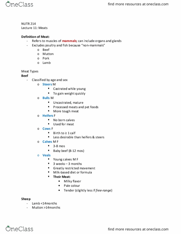 NUTR 214 Lecture Notes - Lecture 11: Processed Meat, Handmark, Meat Tenderness thumbnail