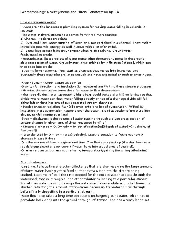 GGR100H1 Lecture Notes - Baseflow, Suspended Load, Drainage Divide thumbnail