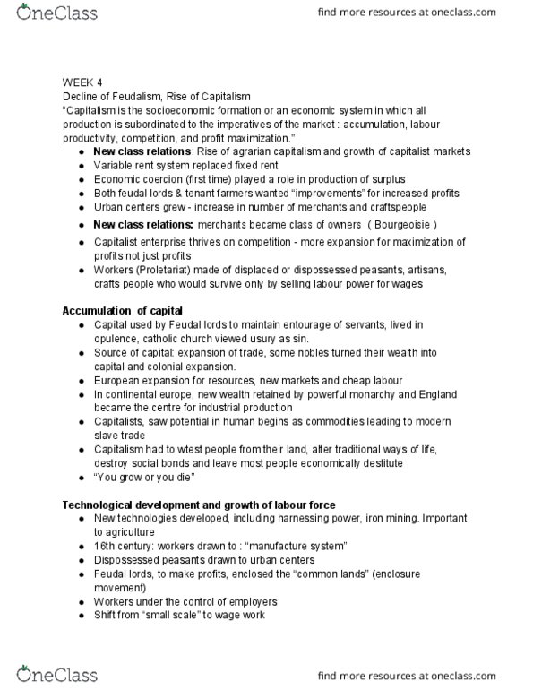 SOC 104 Chapter Notes - Chapter 4: Enclosure, Profit Maximization, New Class thumbnail