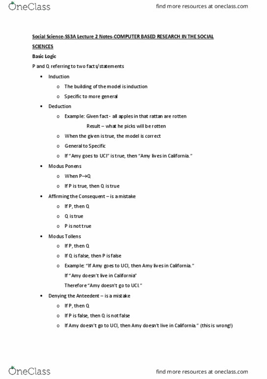 SOC SCI 3A Lecture Notes - Lecture 2: Modus Tollens, Modus Ponens, Rattan thumbnail